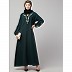 Embroidery abaya with balloon sleeves- Bottle Green